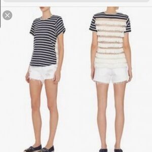 Sea New York  blue&white stripes fringe back top sz Medium